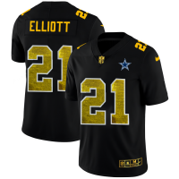 Dallas Dallas Cowboys #21 Ezekiel Elliott Men's Black Nike Golden Sequin Vapor Limited NFL Jersey