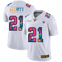 Dallas Dallas Cowboys #21 Ezekiel Elliott Men's White Nike Multi-Color 2020 NFL Crucial Catch Limited NFL Jersey