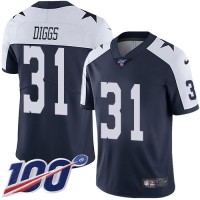 Nike Dallas Cowboys #31 Trevon Diggs Navy Blue Thanksgiving Men's Stitched NFL 100th Season Vapor Throwback Limited Jersey