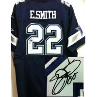 Nike Dallas Cowboys #22 Emmitt Smith Navy Blue Team Color Men's Stitched NFL Elite Autographed Jersey
