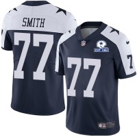 Nike Dallas Cowboys #77 Tyron Smith Navy Blue Thanksgiving Men's Stitched With Established In 1960 Patch NFL Vapor Untouchable Limited Throwback Jersey