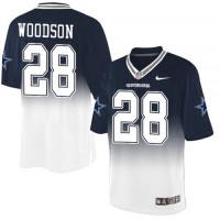 Nike Dallas Cowboys #28 Darren Woodson Navy Blue/White Men's Stitched NFL Elite Fadeaway Fashion Jersey