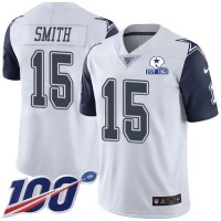 Nike Dallas Cowboys #15 Devin Smith White Men's Stitched With Established In 1960 Patch NFL Limited Rush 100th Season Jersey