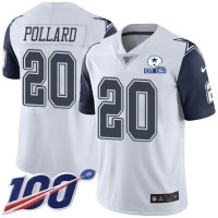Nike Dallas Cowboys #20 Tony Pollard White Men's Stitched With Established In 1960 Patch NFL Limited Rush 100th Season Jersey