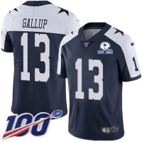Nike Dallas Cowboys #13 Michael Gallup Navy Blue Thanksgiving Men's Stitched With Established In 1960 Patch NFL 100th Season Vapor Untouchable Limited Throwback Jersey