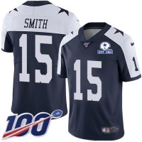 Nike Dallas Cowboys #15 Devin Smith Navy Blue Thanksgiving Men's Stitched With Established In 1960 Patch NFL 100th Season Vapor Untouchable Limited Throwback Jersey