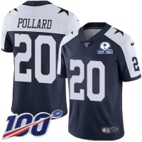Nike Dallas Cowboys #20 Tony Pollard Navy Blue Thanksgiving Men's Stitched With Established In 1960 Patch NFL 100th Season Vapor Untouchable Limited Throwback Jersey