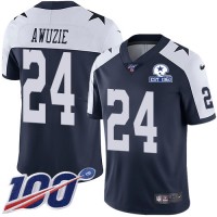 Nike Dallas Cowboys #24 Chidobe Awuzie Navy Blue Thanksgiving Men's Stitched With Established In 1960 Patch NFL 100th Season Vapor Untouchable Limited Throwback Jersey
