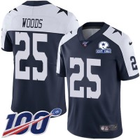 Nike Dallas Cowboys #25 Xavier Woods Navy Blue Thanksgiving Men's Stitched With Established In 1960 Patch NFL 100th Season Vapor Untouchable Limited Throwback Jersey