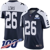 Nike Dallas Cowboys #26 Jourdan Lewis Navy Blue Thanksgiving Men's Stitched With Established In 1960 Patch NFL 100th Season Vapor Untouchable Limited Throwback Jersey