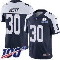 Nike Dallas Cowboys #30 Anthony Brown Navy Blue Thanksgiving Men's Stitched With Established In 1960 Patch NFL 100th Season Vapor Untouchable Limited Throwback Jersey