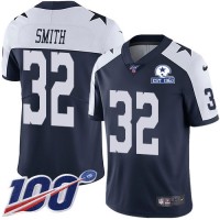 Nike Dallas Cowboys #32 Saivion Smith Navy Blue Thanksgiving Men's Stitched With Established In 1960 Patch NFL 100th Season Vapor Untouchable Limited Throwback Jersey