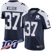 Nike Dallas Cowboys #37 Donovan Wilson Navy Blue Thanksgiving Men's Stitched With Established In 1960 Patch NFL 100th Season Vapor Untouchable Limited Throwback Jersey