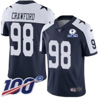 Nike Dallas Cowboys #98 Tyrone Crawford Navy Blue Thanksgiving Men's Stitched With Established In 1960 Patch NFL 100th Season Vapor Untouchable Limited Throwback Jersey