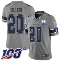 Nike Dallas Cowboys #20 Tony Pollard Gray Men's Stitched With Established In 1960 Patch NFL Limited Inverted Legend 100th Season Jersey
