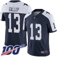 Nike Dallas Cowboys #13 Michael Gallup Navy Blue Thanksgiving Men's Stitched NFL 100th Season Vapor Throwback Limited Jersey