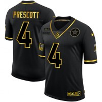 Dallas Dallas Cowboys #4 Dak Prescott Men's Nike 2020 Salute To Service Golden Limited NFL Jersey Black