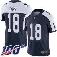 Nike Dallas Cowboys #18 Randall Cobb Navy Blue Thanksgiving Men's Stitched NFL 100th Season Vapor Throwback Limited Jersey
