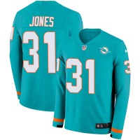 Nike Miami Dolphins #31 Byron Jones Aqua Green Team Color Men's Stitched NFL Limited Therma Long Sleeve Jersey