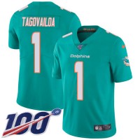 Nike Miami Dolphins #1 Tua Tagovailoa Aqua Green Team Color Men's Stitched NFL 100th Season Vapor Untouchable Limited Jersey