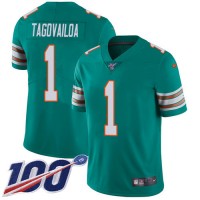 Nike Miami Dolphins #1 Tua Tagovailoa Aqua Green Alternate Men's Stitched NFL 100th Season Vapor Untouchable Limited Jersey