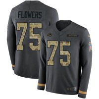 Nike Miami Dolphins #75 Ereck Flowers Anthracite Salute to Service Men's Stitched NFL Limited Therma Long Sleeve Jersey