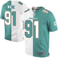 Nike Miami Dolphins #91 Cameron Wake Aqua Green/White Men's Stitched NFL Elite Split Jersey