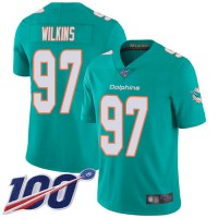 Nike Miami Dolphins #97 Christian Wilkins Aqua Green Team Color Men's Stitched NFL 100th Season Vapor Limited Jersey