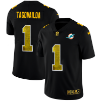 Miami Miami Dolphins #1 Tua Tagovailoa Men's Black Nike Golden Sequin Vapor Limited NFL Jersey
