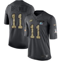 Nike Philadelphia Eagles #11 A.J. Brown Black Super Bowl LVII Patch Men's Stitched NFL Limited 2016 Salute to Service Jersey