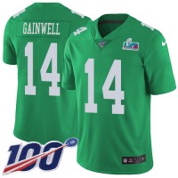 Nike Philadelphia Eagles #14 Kenneth Gainwell Green Super Bowl LVII Patch Men's Stitched NFL Limited Rush 100th Season Jersey