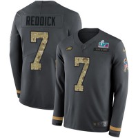 Nike Philadelphia Eagles #7 Haason Reddick Anthracite Salute to Service Super Bowl LVII Patch Men's Stitched NFL Limited Therma Long Sleeve Jersey