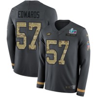 Nike Philadelphia Eagles #57 T. J. Edwards Anthracite Salute to Service Super Bowl LVII Patch Men's Stitched NFL Limited Therma Long Sleeve Jersey