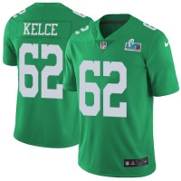 Nike Philadelphia Eagles #62 Jason Kelce Green Super Bowl LVII Patch Men's Stitched NFL Limited Rush Jersey