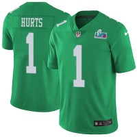 Nike Philadelphia Eagles #1 Jalen Hurts Green Super Bowl LVII Patch Men's Stitched NFL Limited Rush Jersey