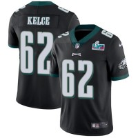 Nike Philadelphia Eagles #62 Jason Kelce Black Super Bowl LVII Patch Alternate Men's Stitched NFL Vapor Untouchable Limited Jersey