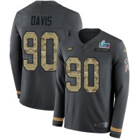 Nike Philadelphia Eagles #90 Jordan Davis Anthracite Super Bowl LVII Patch Salute to Service Men's Stitched NFL Limited Therma Long Sleeve Jersey