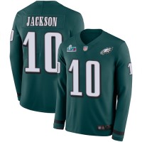 Nike Philadelphia Eagles #10 DeSean Jackson Green Super Bowl LVII Patch Team Color Men's Stitched NFL Limited Therma Long Sleeve Jersey