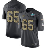 Nike Philadelphia Eagles #65 Lane Johnson Black Super Bowl LVII Patch Men's Stitched NFL Limited 2016 Salute to Service Jersey