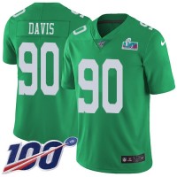 Nike Philadelphia Eagles #90 Jordan Davis Green Super Bowl LVII Patch Men's Stitched NFL Limited Rush 100th Season Jersey