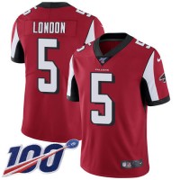 Nike Atlanta Falcons #5 Drake London Red Team Color Men's Stitched NFL 100th Season Vapor Untouchable Limited Jersey