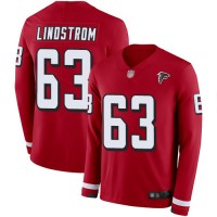 Nike Atlanta Falcons #63 Chris Lindstrom Red Team Color Men's Stitched NFL Limited Therma Long Sleeve Jersey