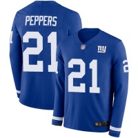 Nike New York Giants #21 Jabrill Peppers Royal Blue Team Color Men's Stitched NFL Limited Therma Long Sleeve Jersey