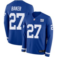 Nike New York Giants #27 Deandre Baker Royal Blue Team Color Men's Stitched NFL Limited Therma Long Sleeve Jersey