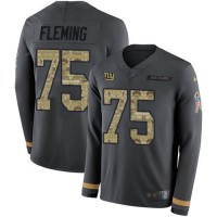 Nike New York Giants #75 Cameron Fleming Anthracite Salute to Service Men's Stitched NFL Limited Therma Long Sleeve Jersey