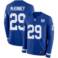 Nike New York Giants #29 Xavier McKinney Royal Blue Team Color Men's Stitched NFL Limited Therma Long Sleeve Jersey