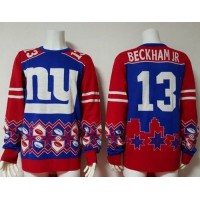 Nike New York Giants #13 Odell Beckham Jr Royal Blue/Red Men's Ugly Sweater