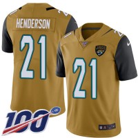 Nike Jacksonville Jaguars #21 C.J. Henderson Gold Men's Stitched NFL Limited Rush 100th Season Jersey