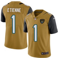 Nike Jacksonville Jaguars #1 Travis Etienne Gold Men's Stitched NFL Limited Rush Jersey
