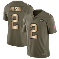 Nike New York Jets #2 Zach Wilson Olive/Gold Men's Stitched NFL Limited 2017 Salute To Service Jersey
